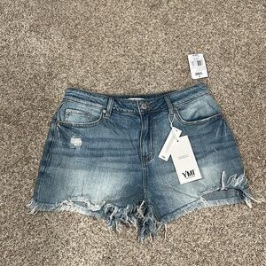 YMI Women's Frayed Hem Jean Shorts - Blue